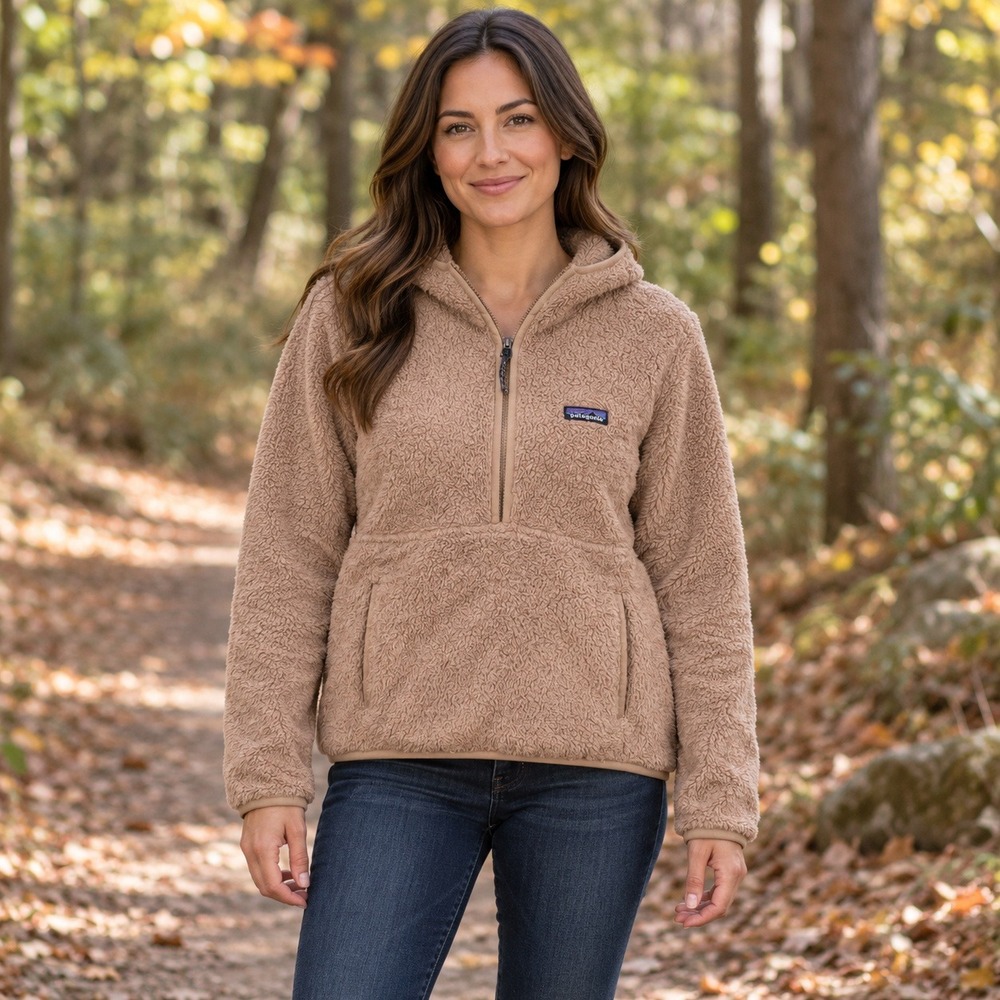 Patagonia Womens Los Gatos Hooded Fleece Pullover S Tan Half Zip Hoodie